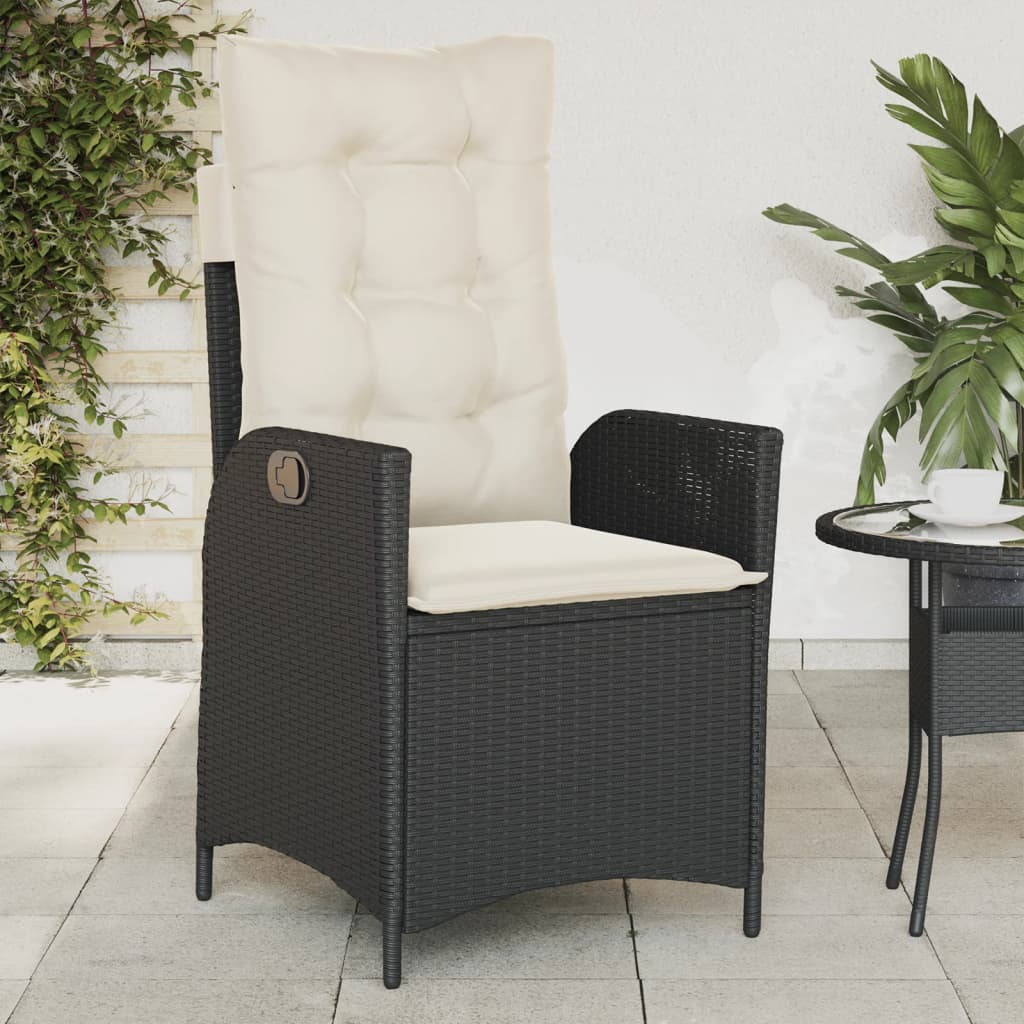 Tuinstoel verstelbaar met kussens poly rattan zwart is nu te koop bij PeponiXL, paradijselijk wonen!