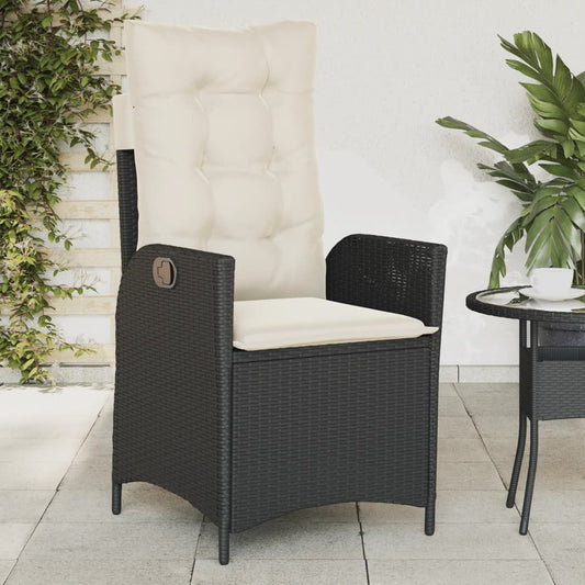 Tuinstoel verstelbaar met kussens poly rattan zwart is nu te koop bij PeponiXL, paradijselijk wonen!