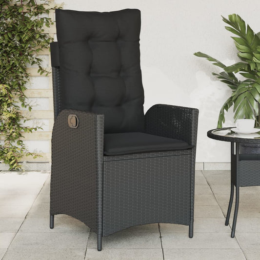Tuinstoel verstelbaar met kussens poly rattan zwart is nu te koop bij PeponiXL, paradijselijk wonen!