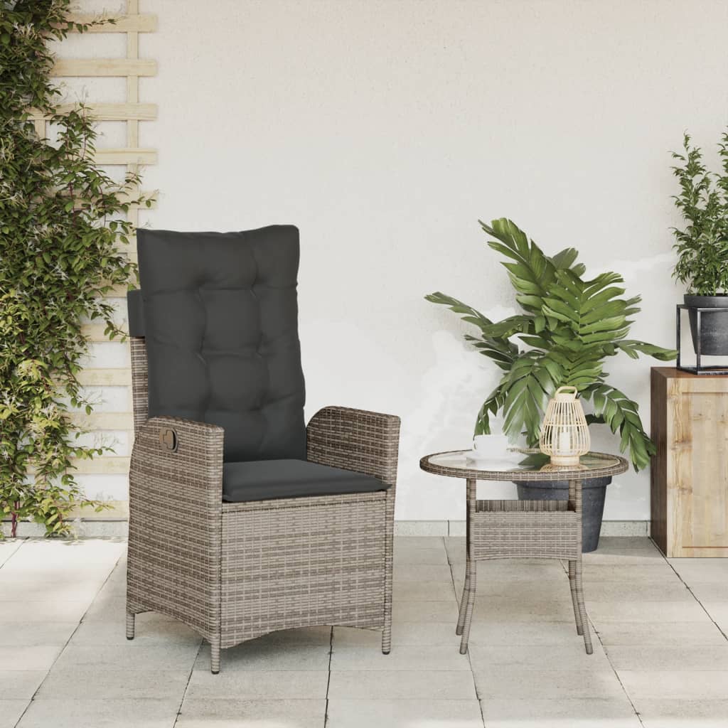 Tuinstoel verstelbaar met kussens poly rattan grijs is nu te koop bij PeponiXL, paradijselijk wonen!