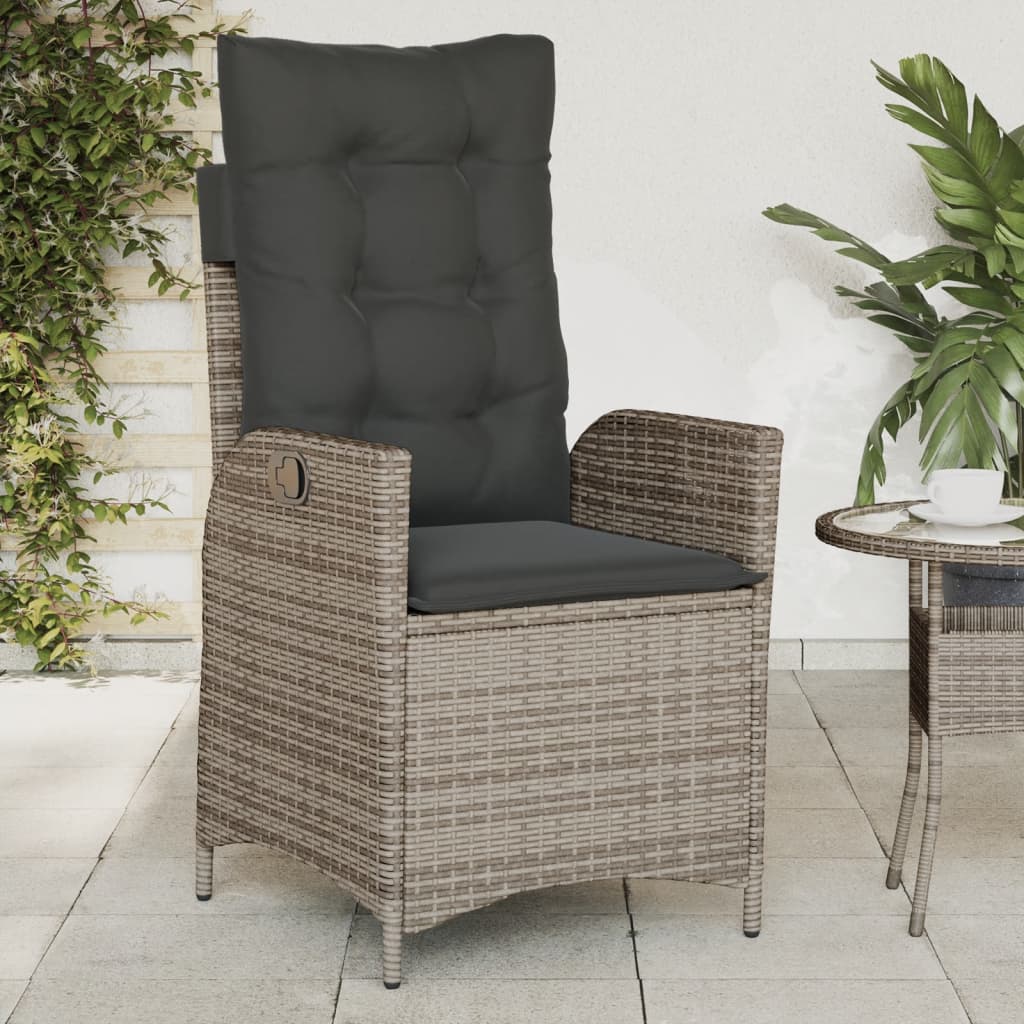 Tuinstoel verstelbaar met kussens poly rattan grijs is nu te koop bij PeponiXL, paradijselijk wonen!