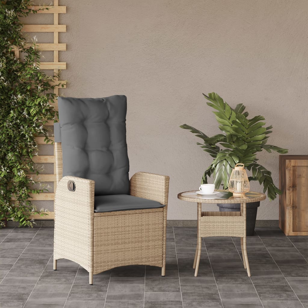 Tuinstoel verstelbaar met kussens poly rattan gemengd beige is nu te koop bij PeponiXL, paradijselijk wonen!