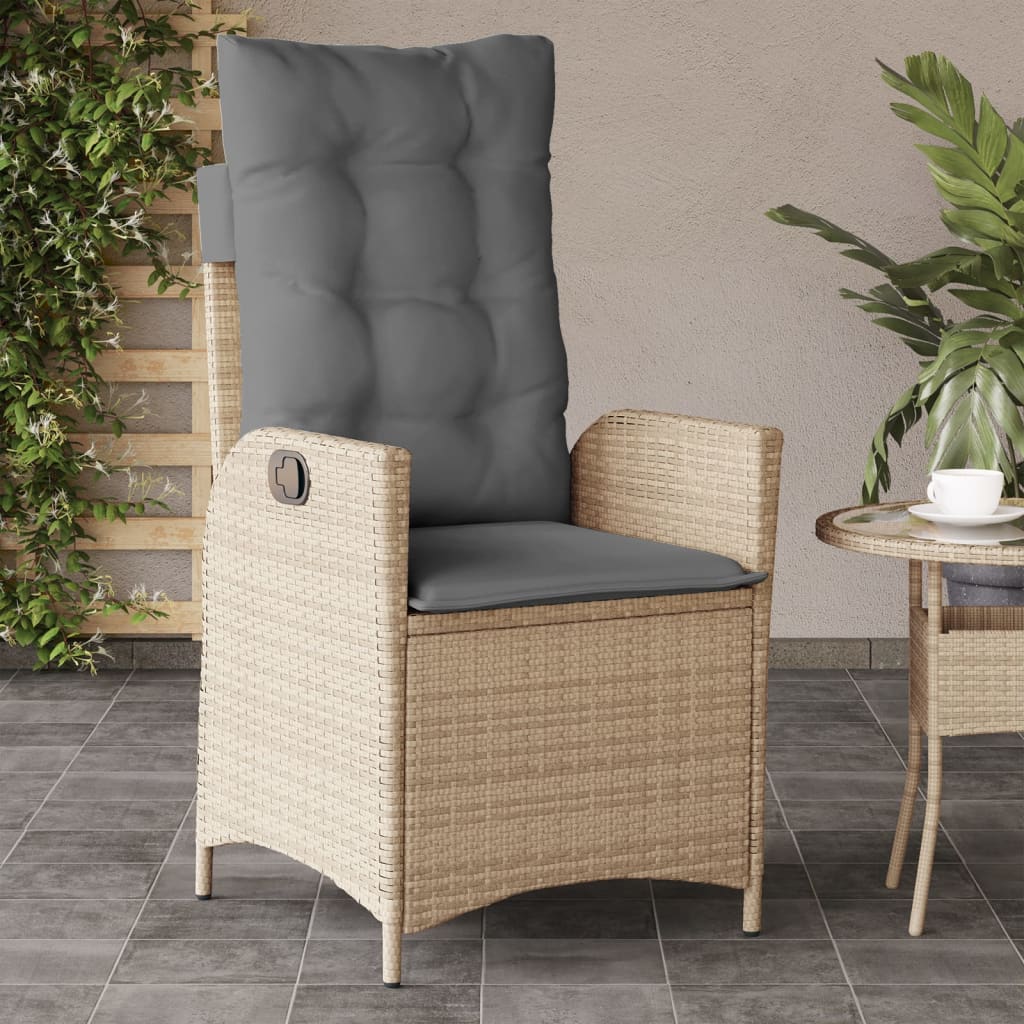 Tuinstoel verstelbaar met kussens poly rattan gemengd beige is nu te koop bij PeponiXL, paradijselijk wonen!