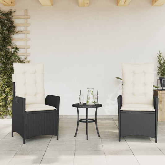 Tuinstoelen 2 st verstelbaar met kussens poly rattan zwart is nu te koop bij PeponiXL, paradijselijk wonen!