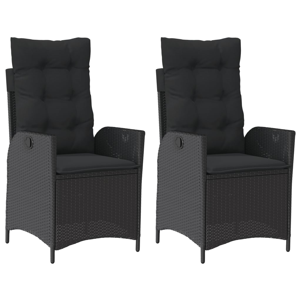 Tuinstoelen 2 st verstelbaar met kussens poly rattan zwart is nu te koop bij PeponiXL, paradijselijk wonen!