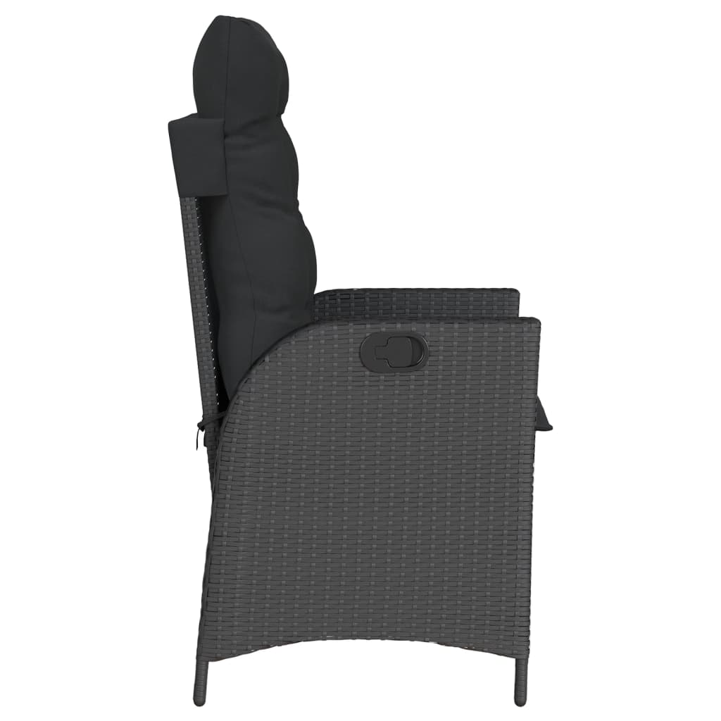 Tuinstoelen 2 st verstelbaar met kussens poly rattan zwart is nu te koop bij PeponiXL, paradijselijk wonen!