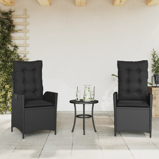 Tuinstoelen 2 st verstelbaar met kussens poly rattan zwart is nu te koop bij PeponiXL, paradijselijk wonen!