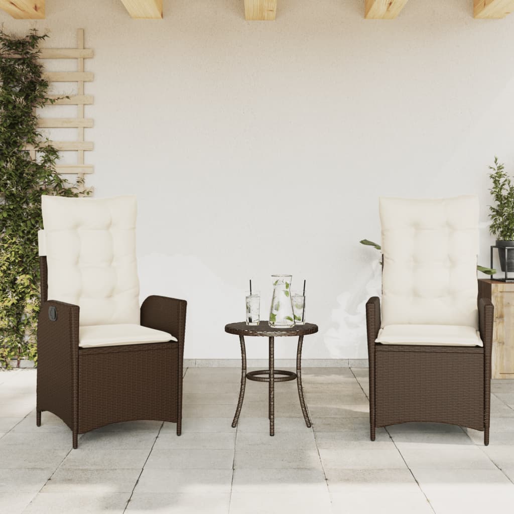 Tuinstoelen 2 st verstelbaar met kussens poly rattan bruin is nu te koop bij PeponiXL, paradijselijk wonen!
