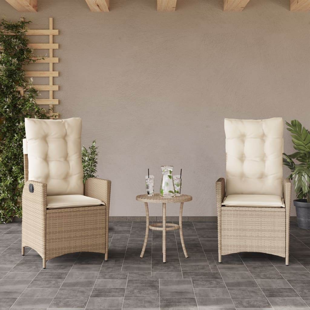 Tuinstoelen 2 st verstelbaar met kussens poly rattan beige is nu te koop bij PeponiXL, paradijselijk wonen!