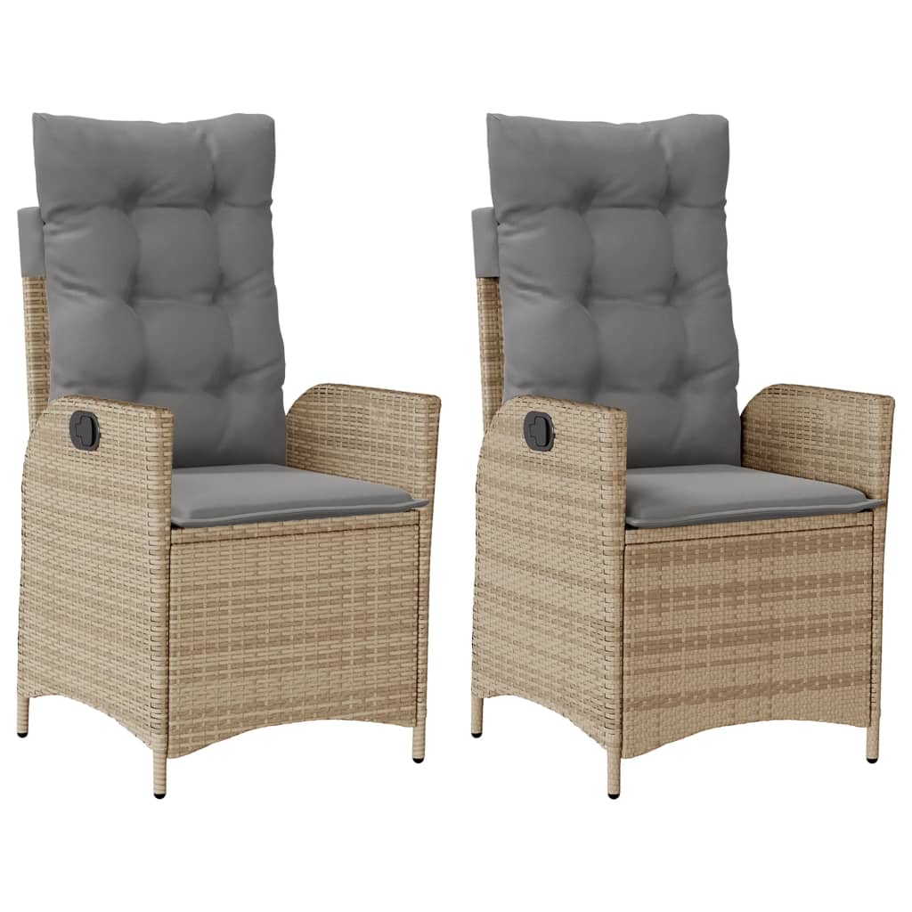 Tuinstoelen 2 st verstelbaar kussens poly rattan gemengd beige is nu te koop bij PeponiXL, paradijselijk wonen!