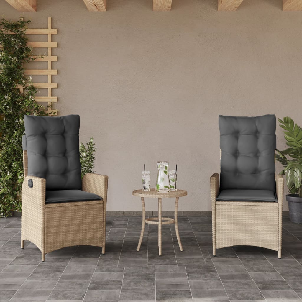 Tuinstoelen 2 st verstelbaar kussens poly rattan gemengd beige is nu te koop bij PeponiXL, paradijselijk wonen!