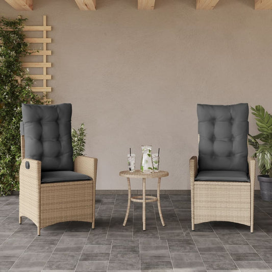 Tuinstoelen 2 st verstelbaar kussens poly rattan gemengd beige is nu te koop bij PeponiXL, paradijselijk wonen!