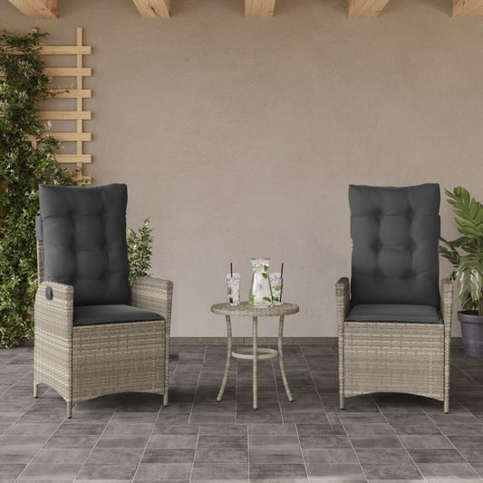 Tuinstoelen 2 st verstelbaar met kussens poly rattan lichtgrijs is nu te koop bij PeponiXL, paradijselijk wonen!