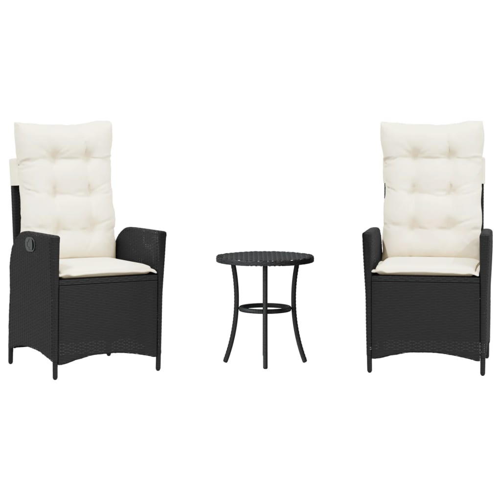 3-delige Bistroset met kussens poly rattan zwart is nu te koop bij PeponiXL, paradijselijk wonen!