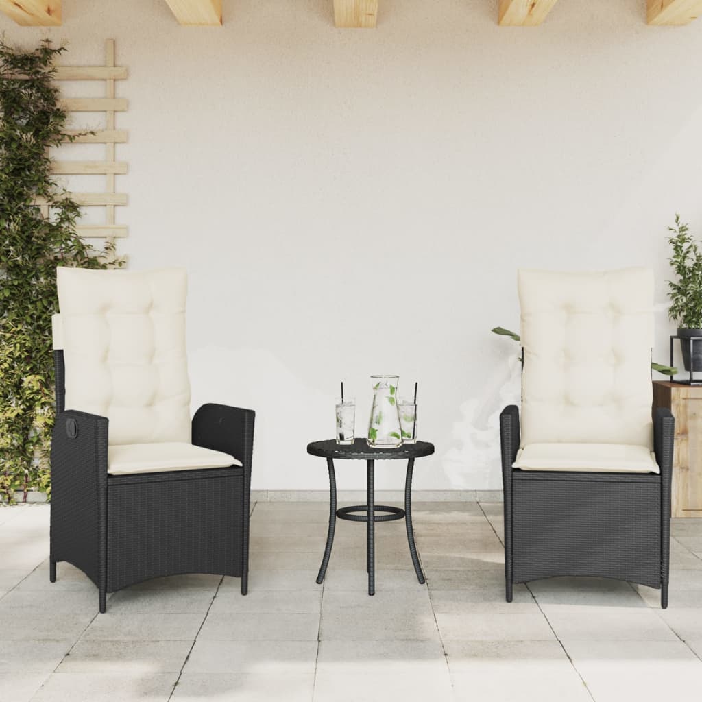3-delige Bistroset met kussens poly rattan zwart is nu te koop bij PeponiXL, paradijselijk wonen!
