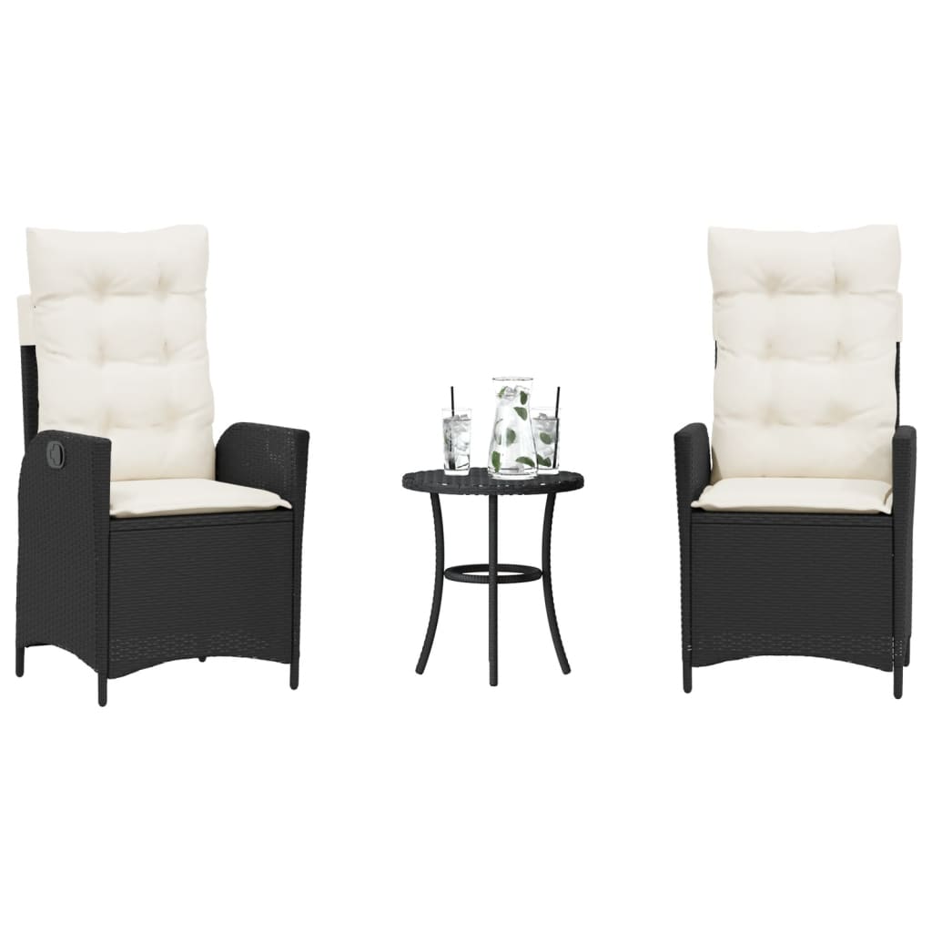 3-delige Bistroset met kussens poly rattan zwart is nu te koop bij PeponiXL, paradijselijk wonen!