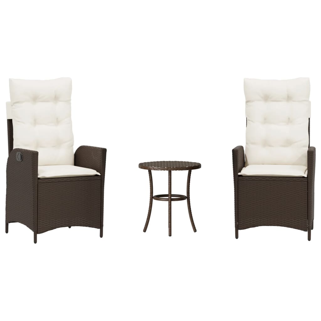 3-delige Bistroset met kussens poly rattan bruin is nu te koop bij PeponiXL, paradijselijk wonen!
