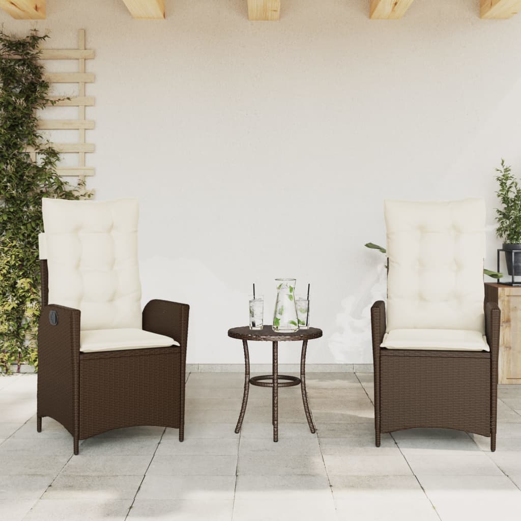 3-delige Bistroset met kussens poly rattan bruin is nu te koop bij PeponiXL, paradijselijk wonen!