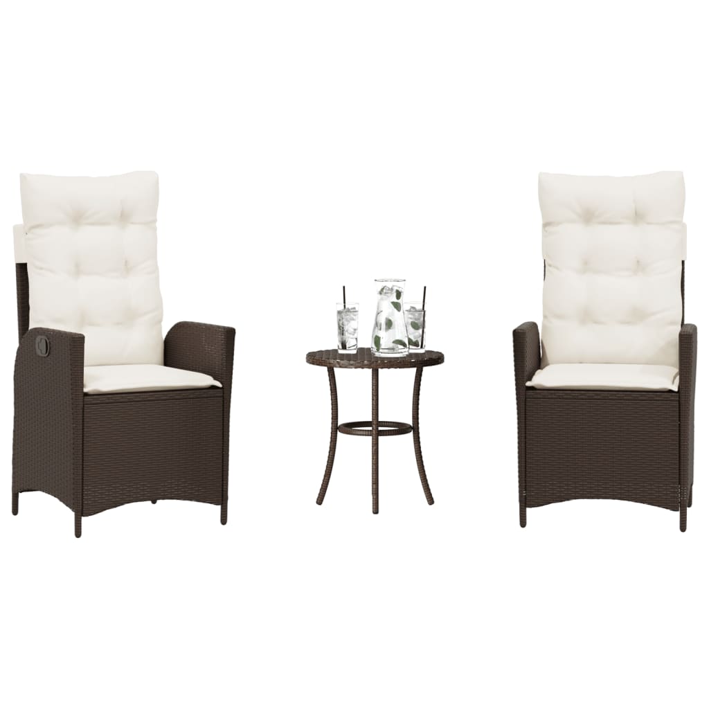 3-delige Bistroset met kussens poly rattan bruin is nu te koop bij PeponiXL, paradijselijk wonen!