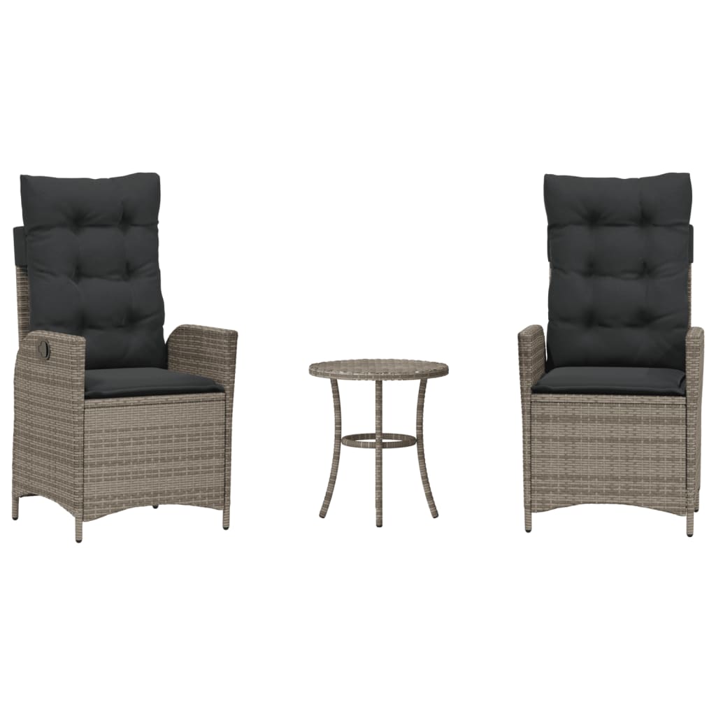 3-delige Bistroset met kussens poly rattan grijs is nu te koop bij PeponiXL, paradijselijk wonen!