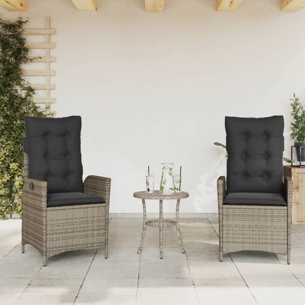 3-delige Bistroset met kussens poly rattan grijs is nu te koop bij PeponiXL, paradijselijk wonen!