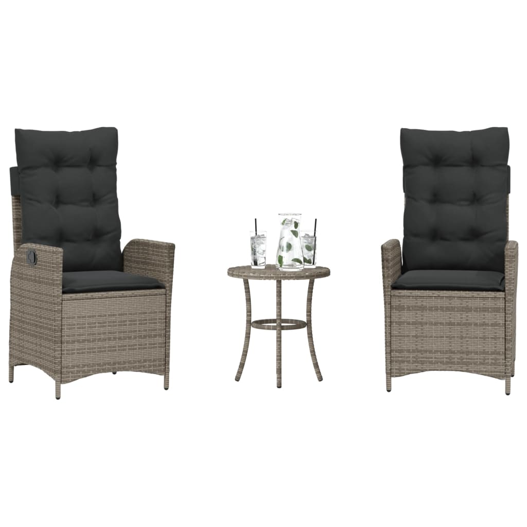 3-delige Bistroset met kussens poly rattan grijs is nu te koop bij PeponiXL, paradijselijk wonen!