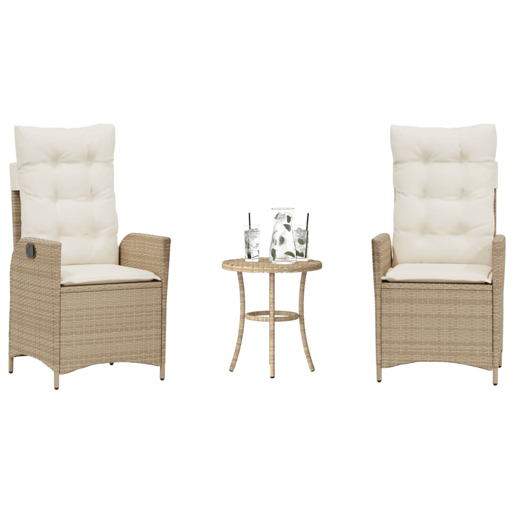 3-delige Bistroset met kussens poly rattan beige is nu te koop bij PeponiXL, paradijselijk wonen!