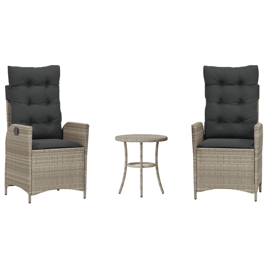 3-delige Bistroset met kussens poly rattan lichtgrijs is nu te koop bij PeponiXL, paradijselijk wonen!