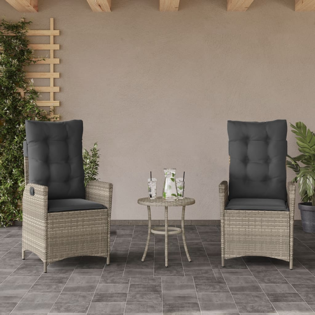 3-delige Bistroset met kussens poly rattan lichtgrijs is nu te koop bij PeponiXL, paradijselijk wonen!