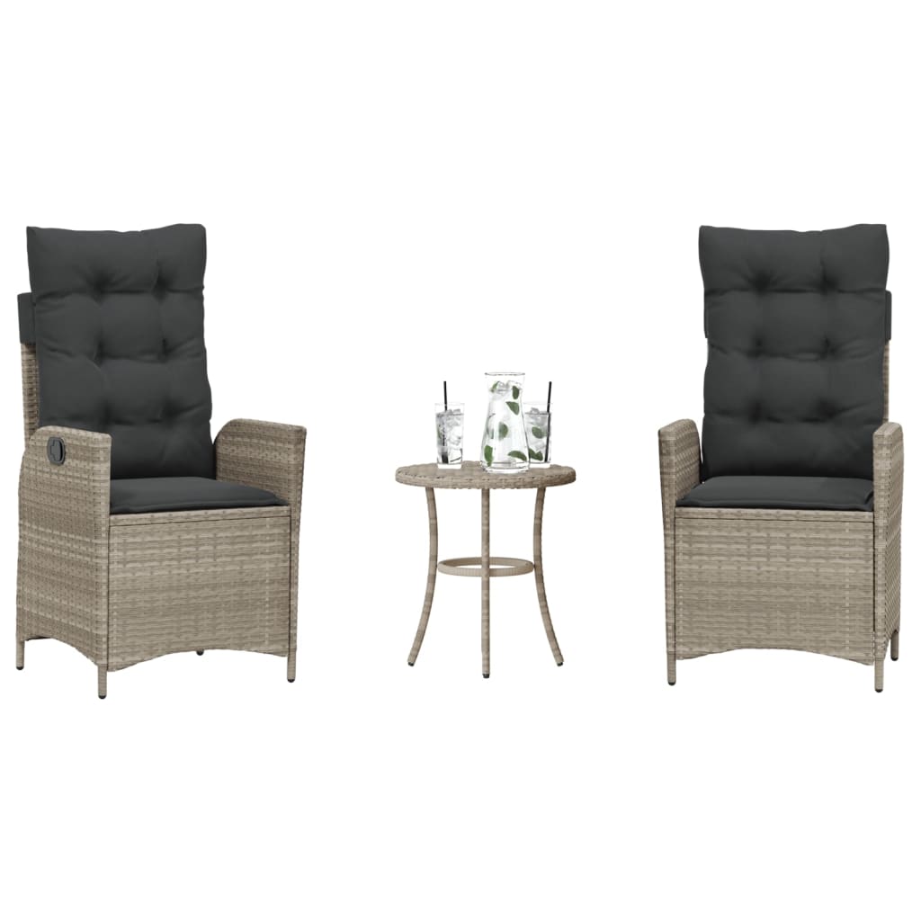 3-delige Bistroset met kussens poly rattan lichtgrijs is nu te koop bij PeponiXL, paradijselijk wonen!