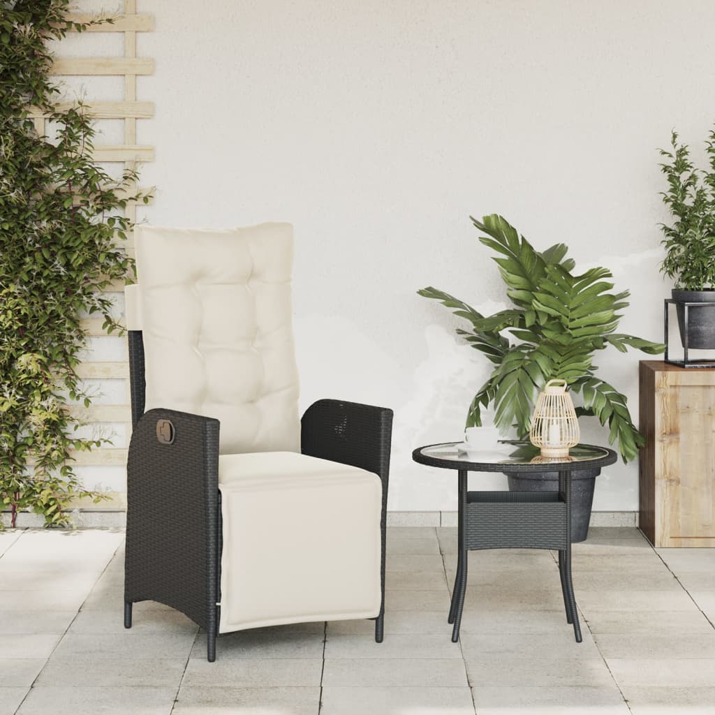 Tuinstoel verstelbaar met voetensteun poly rattan zwart is nu te koop bij PeponiXL, paradijselijk wonen!