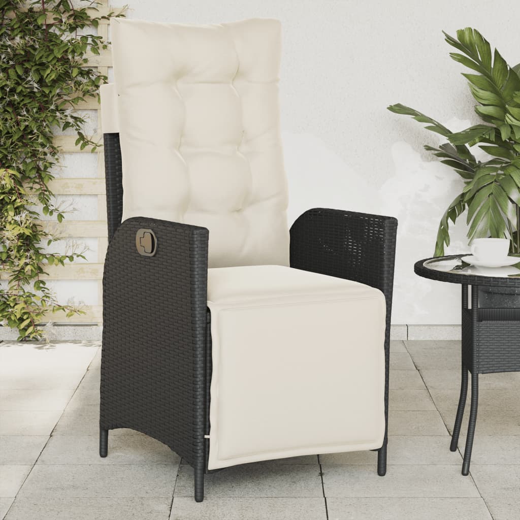 Tuinstoel verstelbaar met voetensteun poly rattan zwart is nu te koop bij PeponiXL, paradijselijk wonen!
