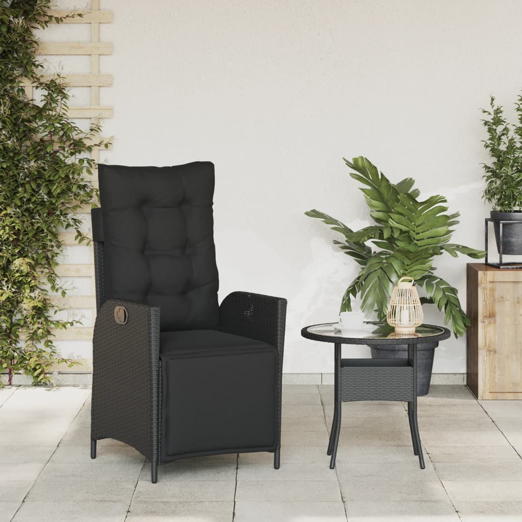 Tuinstoel verstelbaar met voetensteun poly rattan zwart is nu te koop bij PeponiXL, paradijselijk wonen!
