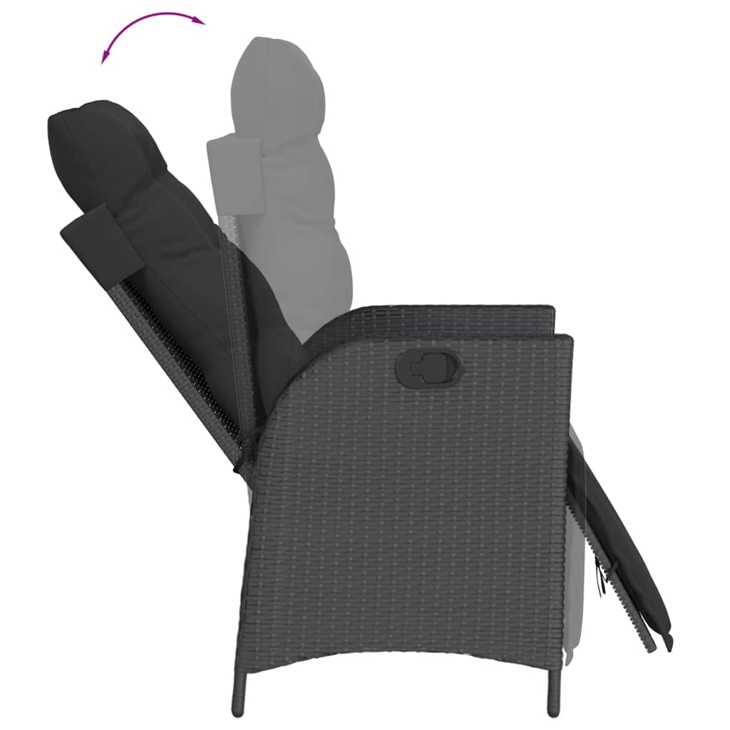 Tuinstoel verstelbaar met voetensteun poly rattan zwart is nu te koop bij PeponiXL, paradijselijk wonen!