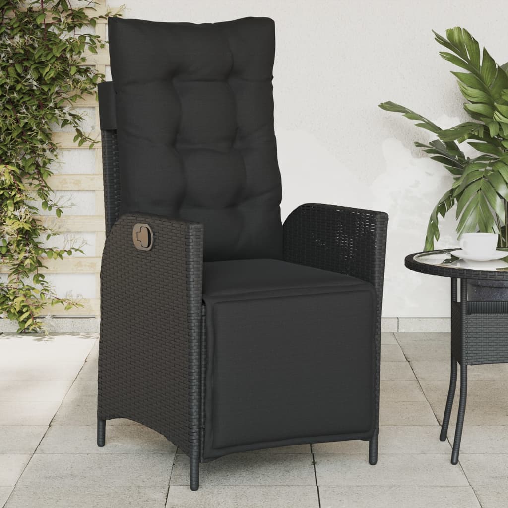 Tuinstoel verstelbaar met voetensteun poly rattan zwart is nu te koop bij PeponiXL, paradijselijk wonen!