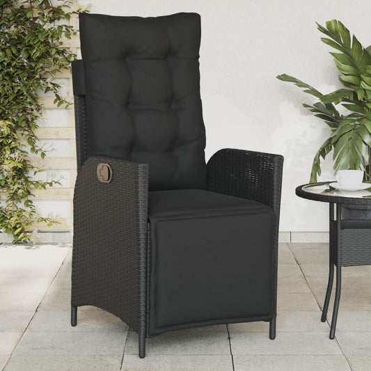 Tuinstoel verstelbaar met voetensteun poly rattan zwart is nu te koop bij PeponiXL, paradijselijk wonen!