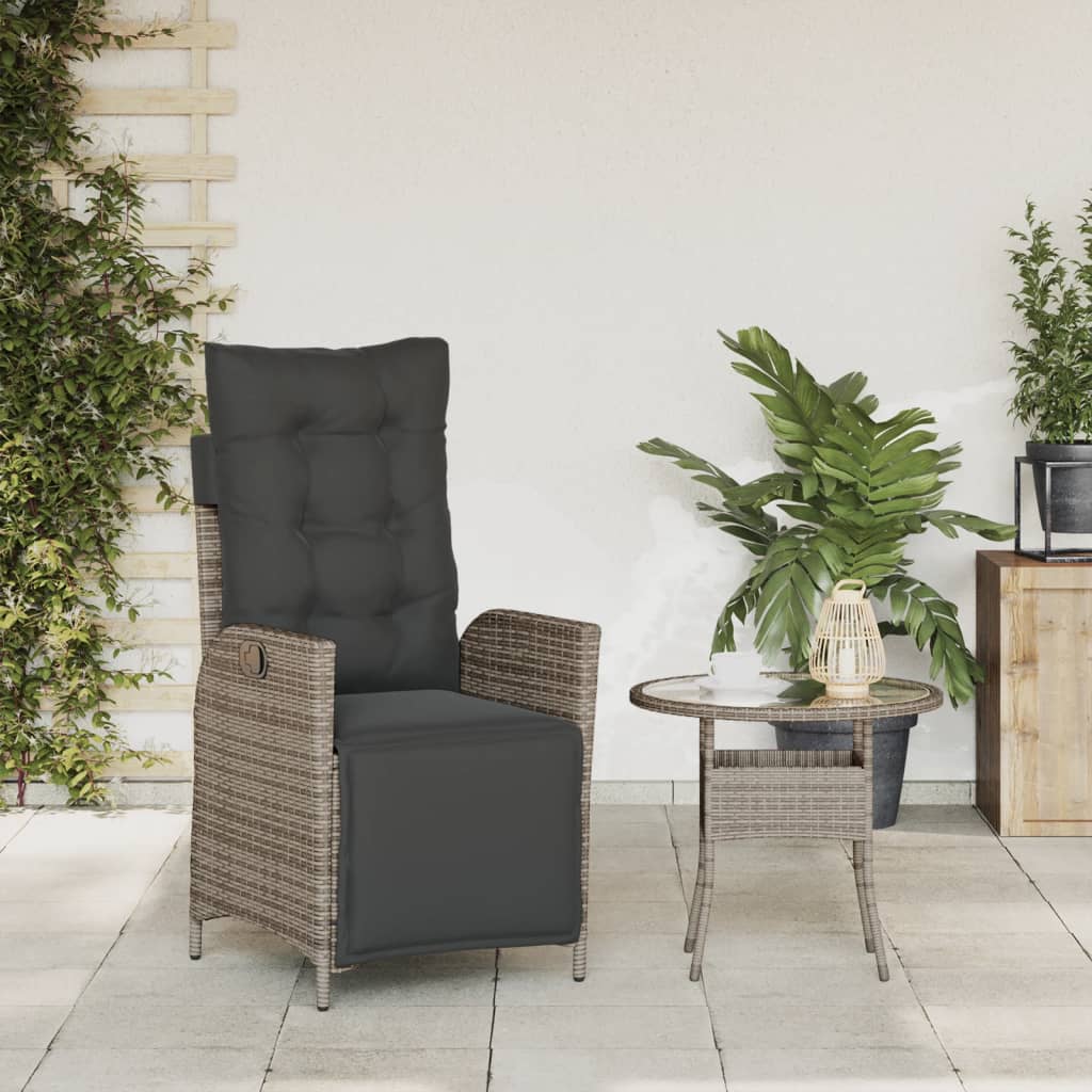 Tuinstoel verstelbaar met voetensteun poly rattan grijs is nu te koop bij PeponiXL, paradijselijk wonen!