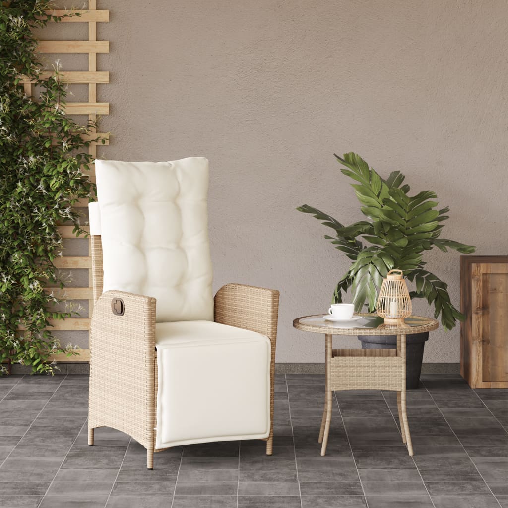 Tuinstoel verstelbaar met voetensteun poly rattan beige is nu te koop bij PeponiXL, paradijselijk wonen!