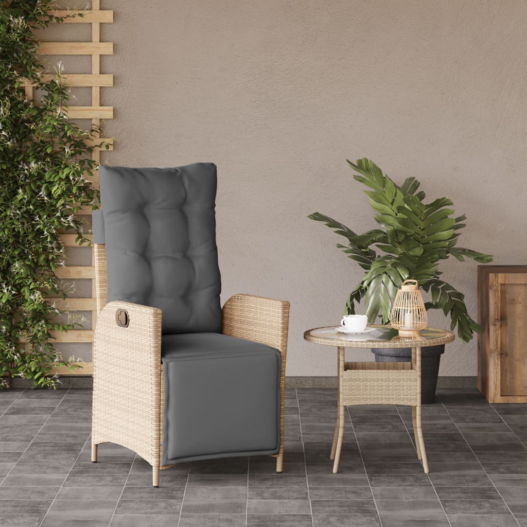 Tuinstoel verstelbaar met voetensteun poly rattan gemengd beige is nu te koop bij PeponiXL, paradijselijk wonen!