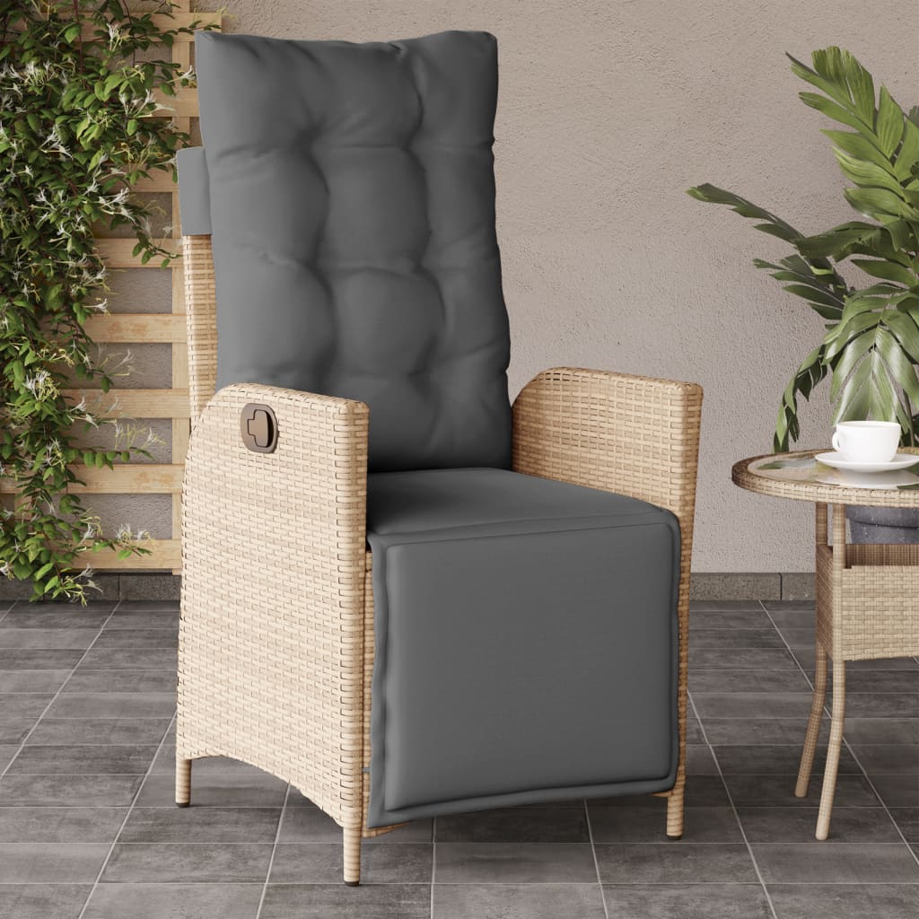 Tuinstoel verstelbaar met voetensteun poly rattan gemengd beige is nu te koop bij PeponiXL, paradijselijk wonen!