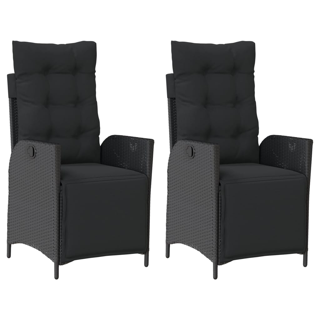 Tuinstoelen 2 st verstelbaar met voetensteun poly rattan zwart is nu te koop bij PeponiXL, paradijselijk wonen!