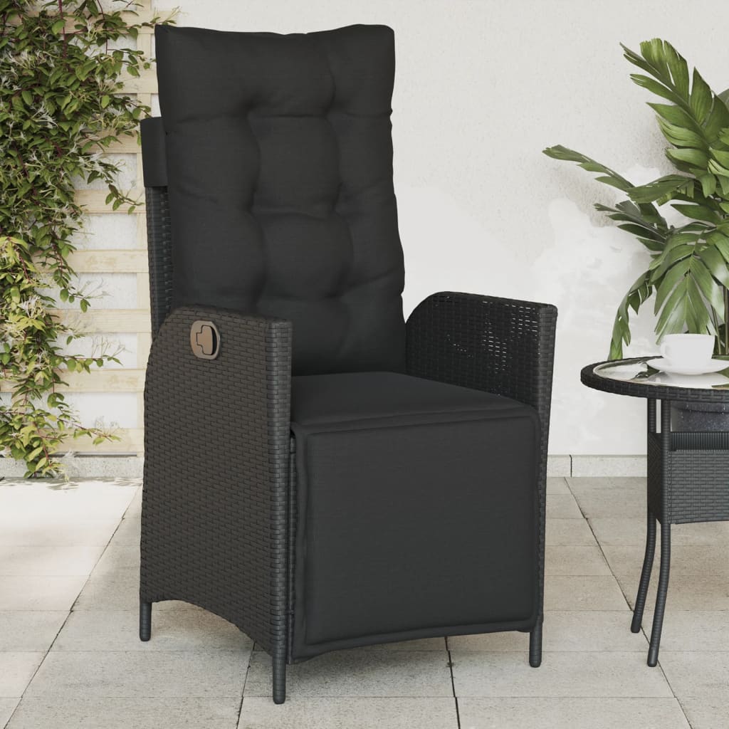 Tuinstoelen 2 st verstelbaar met voetensteun poly rattan zwart is nu te koop bij PeponiXL, paradijselijk wonen!