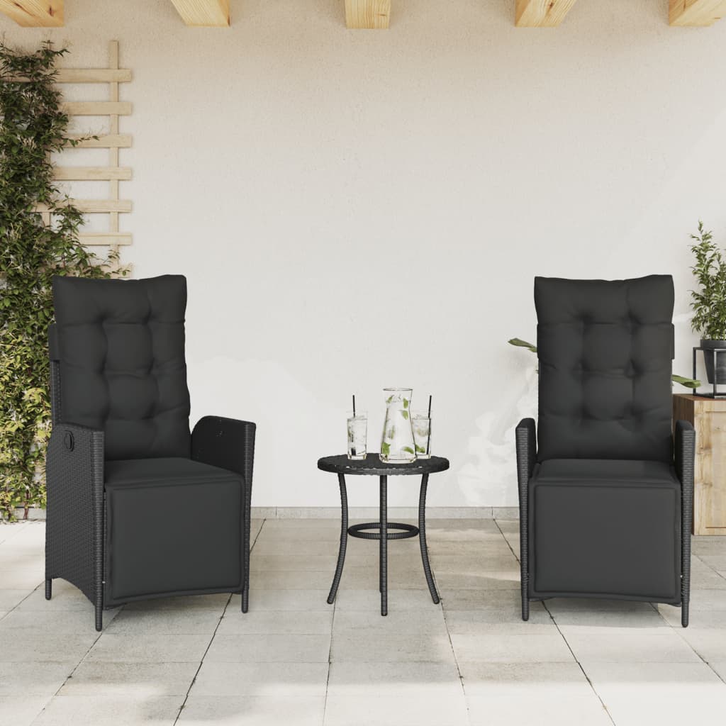 Tuinstoelen 2 st verstelbaar met voetensteun poly rattan zwart is nu te koop bij PeponiXL, paradijselijk wonen!