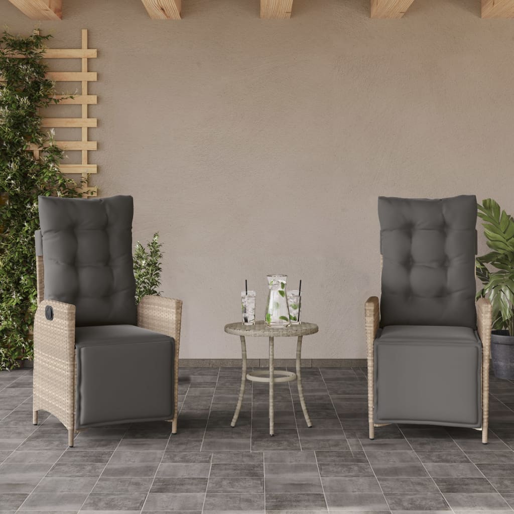 Tuinstoelen 2 st verstelbaar voetensteun poly rattan lichtgrijs is nu te koop bij PeponiXL, paradijselijk wonen!
