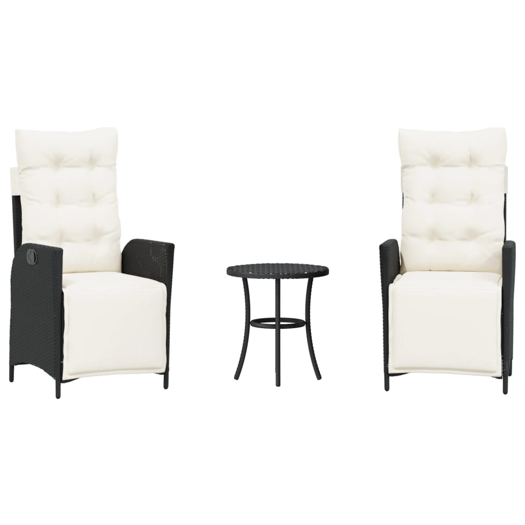3-delige Bistroset met kussens poly rattan zwart is nu te koop bij PeponiXL, paradijselijk wonen!