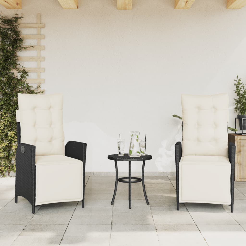 3-delige Bistroset met kussens poly rattan zwart is nu te koop bij PeponiXL, paradijselijk wonen!