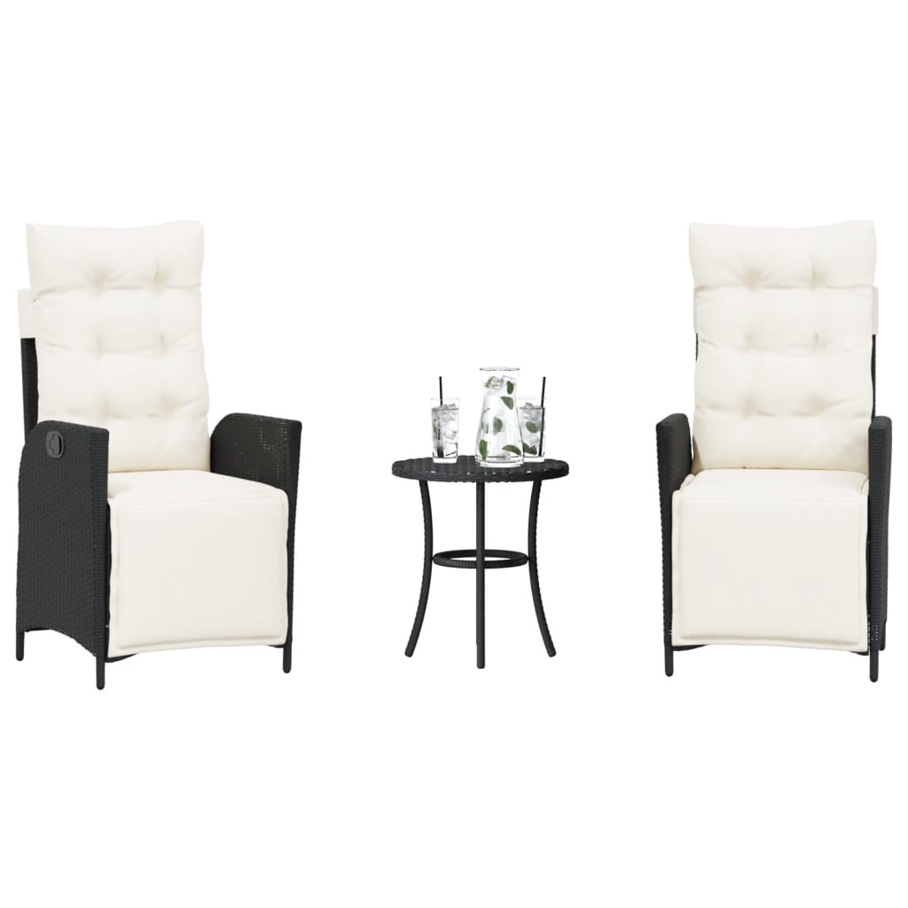 3-delige Bistroset met kussens poly rattan zwart is nu te koop bij PeponiXL, paradijselijk wonen!