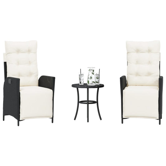 3-delige Bistroset met kussens poly rattan zwart is nu te koop bij PeponiXL, paradijselijk wonen!
