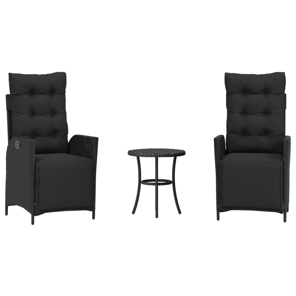 3-delige Bistroset met kussens poly rattan zwart is nu te koop bij PeponiXL, paradijselijk wonen!