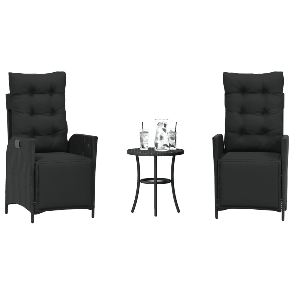 3-delige Bistroset met kussens poly rattan zwart is nu te koop bij PeponiXL, paradijselijk wonen!